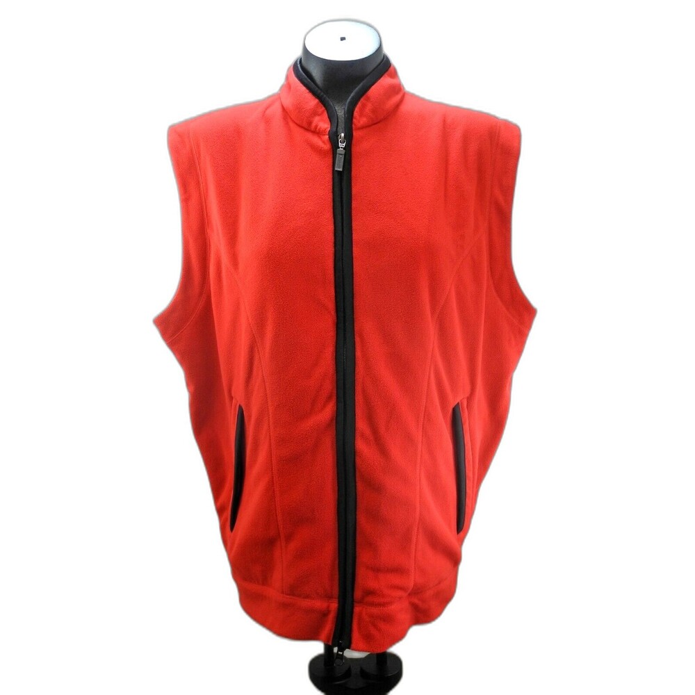 Descente International Red Black Fleece Zip Front Vest - Men's L